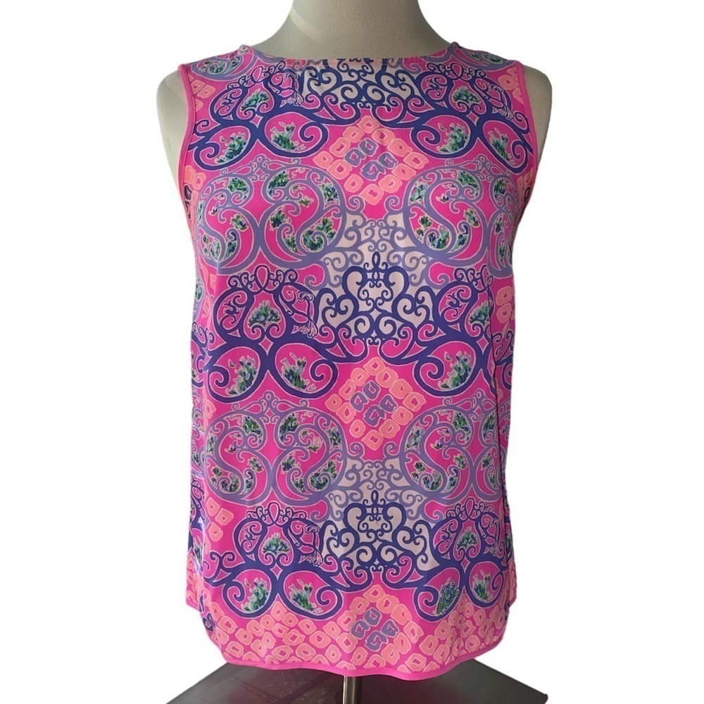 Lilly Pulitzer blouse sleeveless button down back 100% silk round neck Sz XSmall
